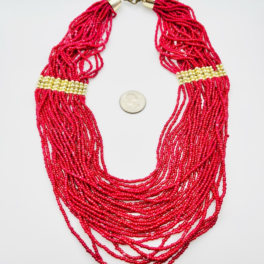 Chico’s Magenta & Gold Beaded Statement Necklace